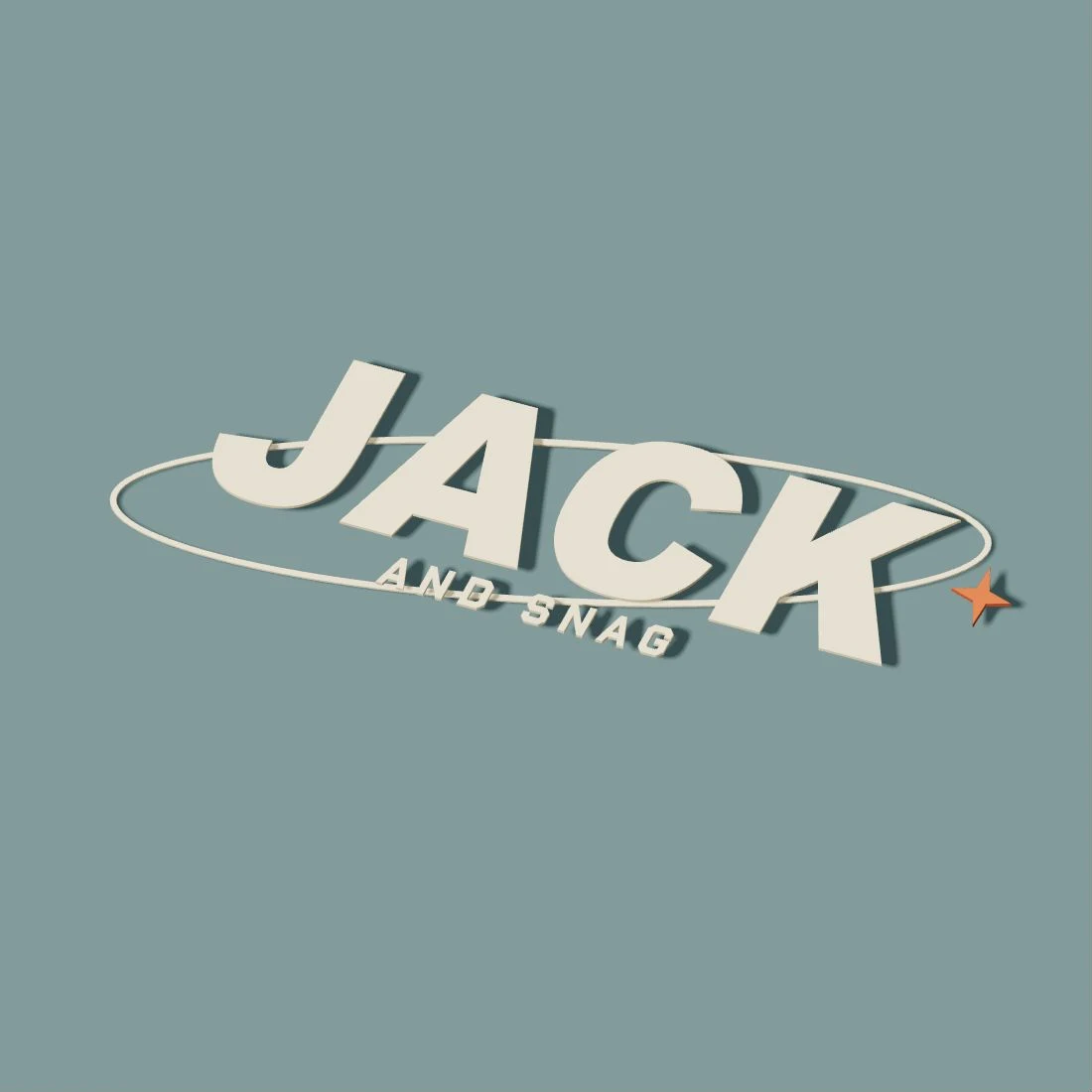 Logo Jack and Snag du menu principal, lettres ivoire, orbite et étoile terre cuite